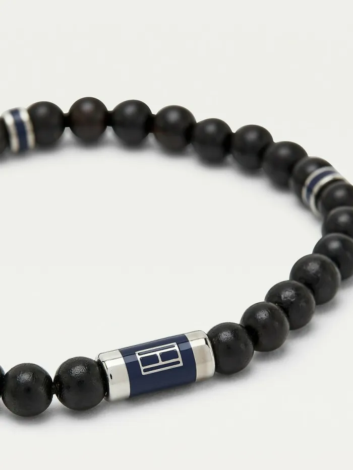 Tommy Hilfiger Black Wooden Bead Bracelet Black Mens Jewellery and Cufflinks