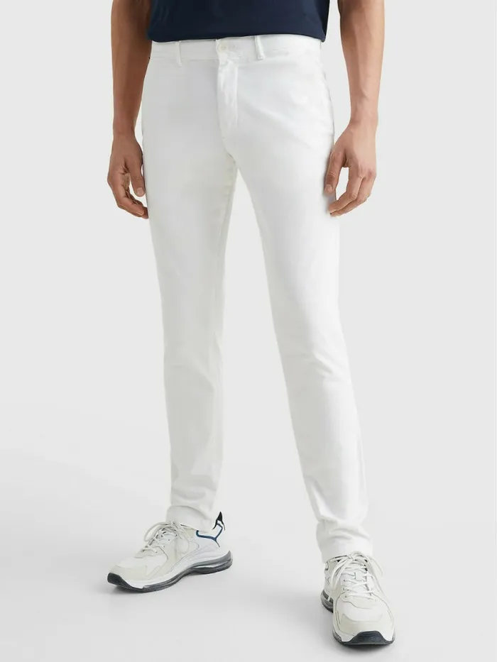 Tommy Hilfiger Bleecker Satin Slim Fit Chinos Th Optic White Mens Trousers