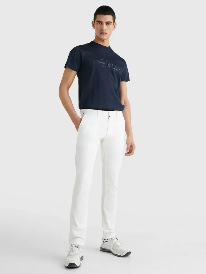 Tommy Hilfiger Bleecker Satin Slim Fit Chinos Th Optic White Mens Trousers