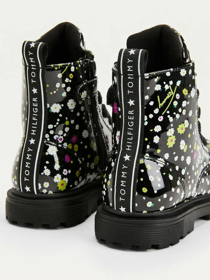 Tommy Hilfiger Blossom Print Patent LaceUp Boots Black Girls Shoes and Accessories On Sale