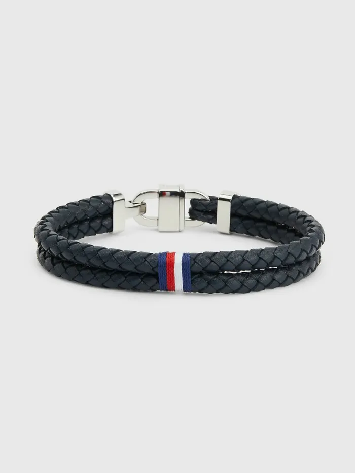 Tommy Hilfiger Blue Leather Carabiner Bracelet Navy Mens Jewellery and Cufflinks