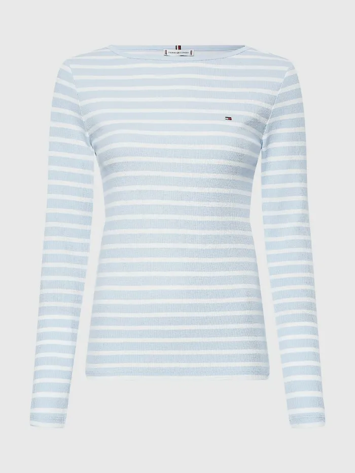 Tommy Hilfiger Boat Neck Long Sleeve Skinny TShirt Breton StpBreezy Blue White Womens TShirts Sale