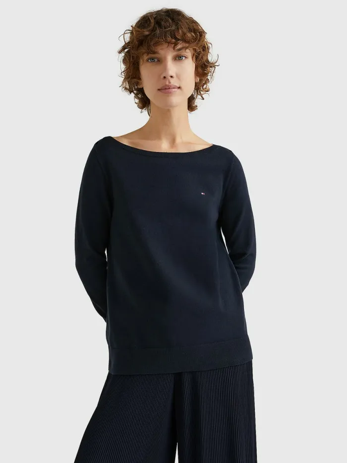 Tommy Hilfiger Boat Neck Organic Cotton Jumper Desert Sky Womens Knitwear Gift Ideas Tommy Hilfiger Boat Neck Organic Cotton Jumper Desert Sky Womens Knitwear Gift Ideas