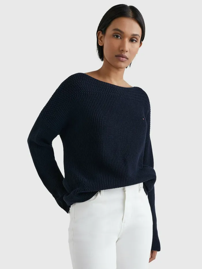 Tommy Hilfiger Boat Neck Relaxed Fit Jumper Desert Sky Womens Knitwear For Sale Tommy Hilfiger Boat Neck Relaxed Fit Jumper Desert Sky Womens Knitwear For Sale