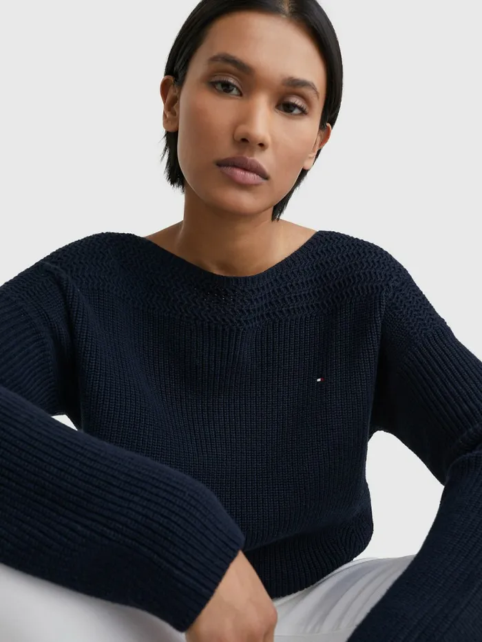Tommy Hilfiger Boat Neck Relaxed Fit Jumper Desert Sky Womens Knitwear For Sale