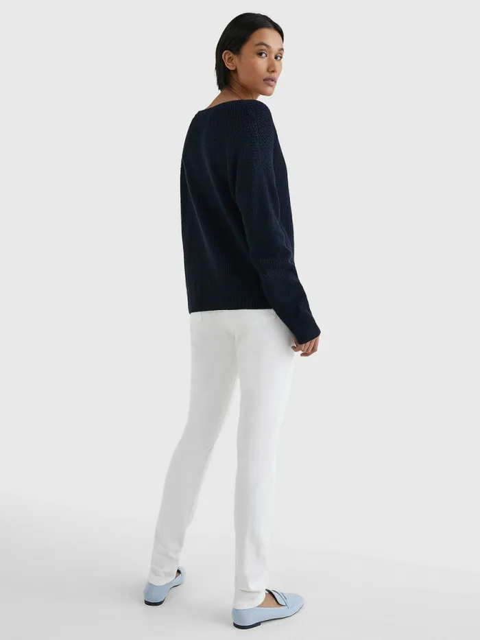 Tommy Hilfiger Boat Neck Relaxed Fit Jumper Desert Sky Womens Knitwear For Sale