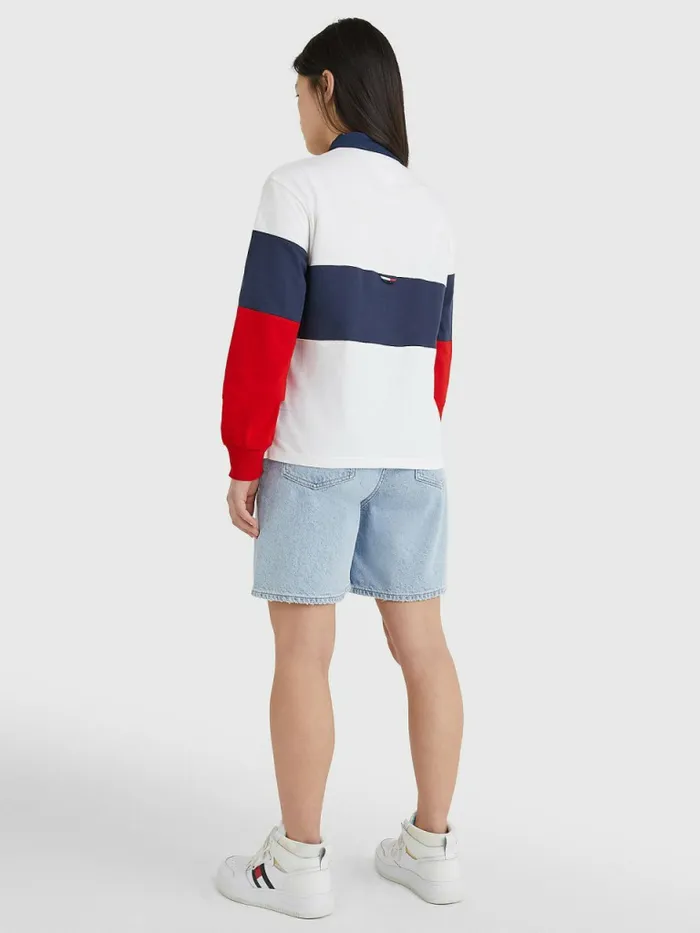 Tommy Hilfiger Boxy Cropped Long Sleeve Polo Twilight NavyMulti Womens Polo Shirts Gift Ideas