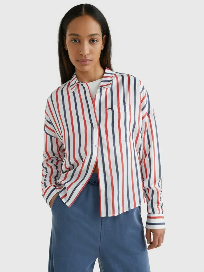 Tommy Hilfiger Boxy Stripe Shirt WhiteMulti Womens Shirts and Blouses Gift for Friend Tommy Hilfiger Boxy Stripe Shirt WhiteMulti Womens Shirts and Blouses Gift for Friend