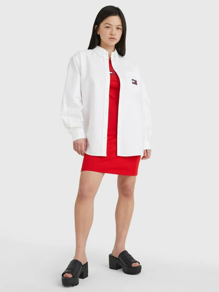 Tommy Hilfiger Boyfriend Fit Shirt White Womens Shirts and Blouses Cheap On Sale