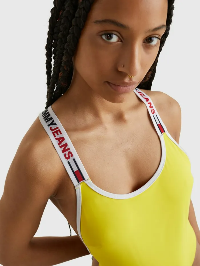 Tommy Hilfiger Brazilian One Piece Swimsuit Magnetic Yellow Womens Swimwear Fashion