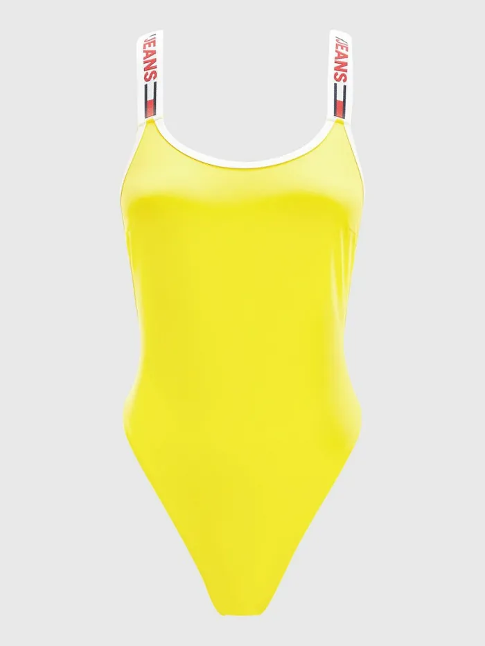 Tommy Hilfiger Brazilian One Piece Swimsuit Magnetic Yellow Womens Swimwear Fashion