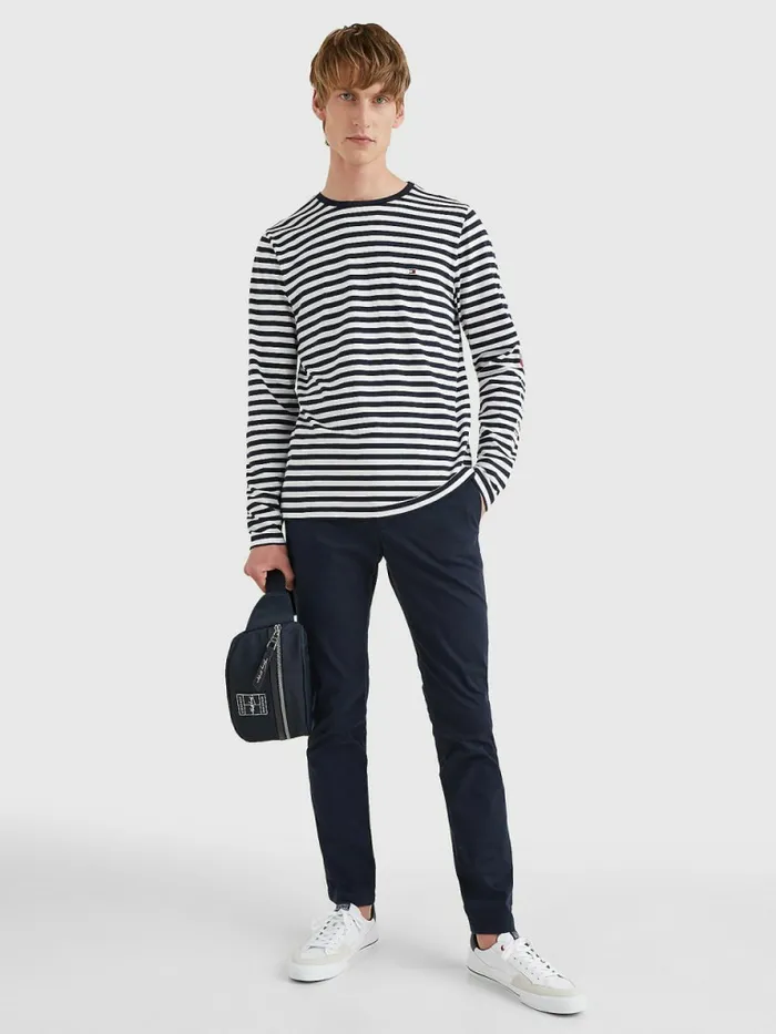 Tommy Hilfiger Breton Stripe Long Sleeve TShirt Desert SkyWhite Mens TShirts Online