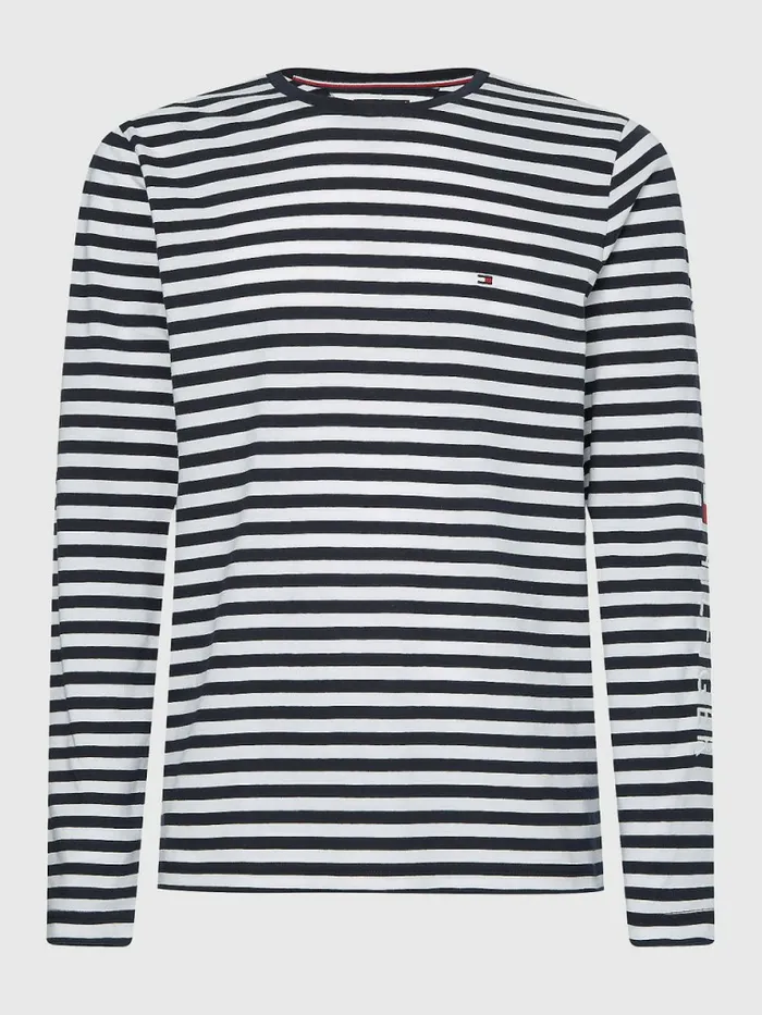 Tommy Hilfiger Breton Stripe Long Sleeve TShirt Desert SkyWhite Mens TShirts Online