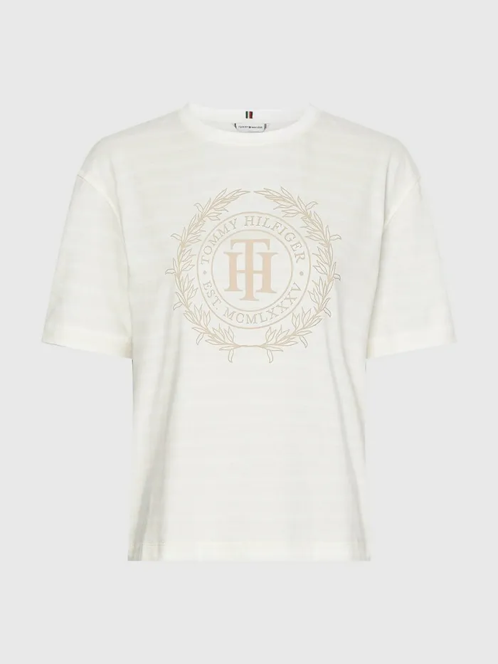 Tommy Hilfiger Breton Stripe Relaxed Fit TShirt Breton StpEcru Beige Womens TShirts Cheap On Sale