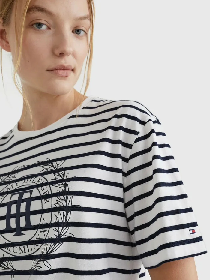 Tommy Hilfiger Breton Stripe Relaxed Fit TShirt Breton StpEcru Desert Sky Womens TShirts Online