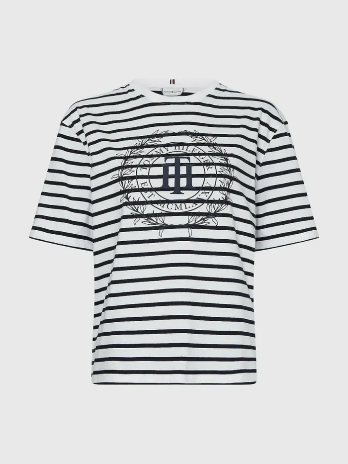 Tommy Hilfiger Breton Stripe Relaxed Fit TShirt Breton StpEcru Desert Sky Womens TShirts Online