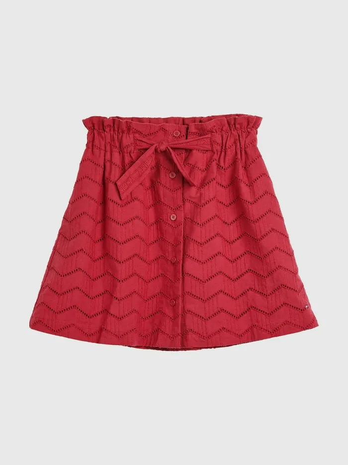 Tommy Hilfiger Broderie Anglaise Paperbag Waist Skirt Cranberry Crush Girls Trousers Shorts and Skirts Gift 4 You