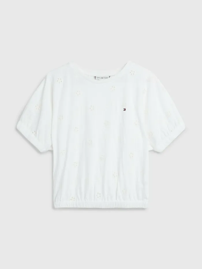 Tommy Hilfiger Broderie Anglaise TShirt White Girls Tops and TShirts Casaul