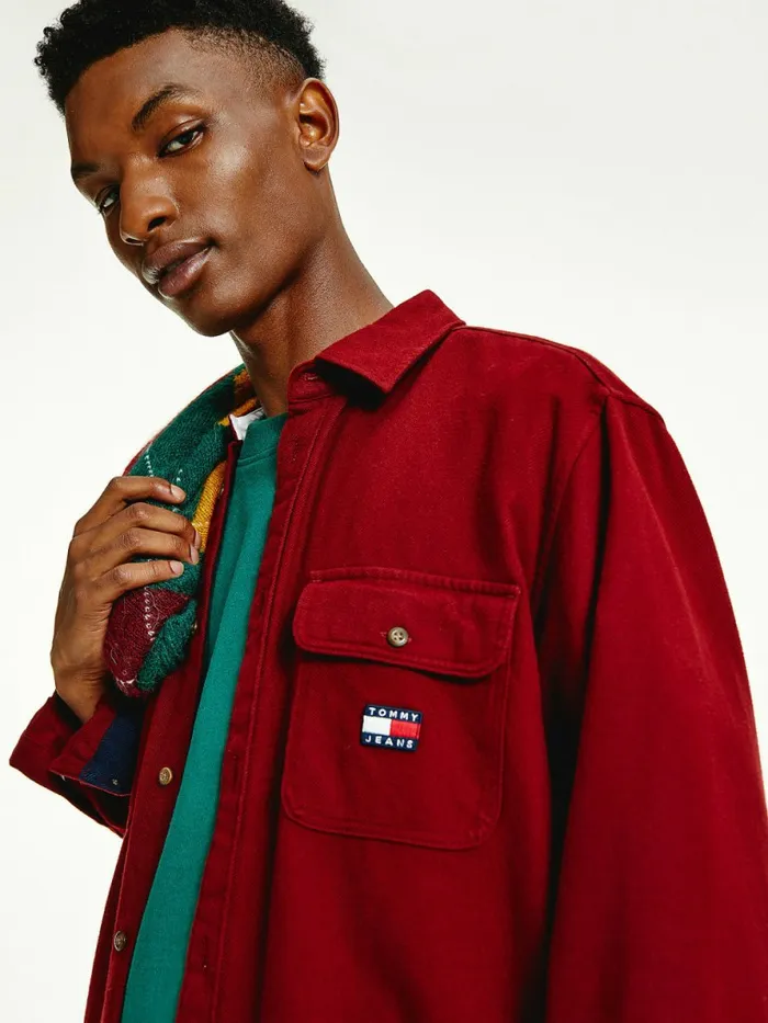 Tommy Hilfiger Brushed Organic Cotton Overshirt Bing Cherry Mens Shirts On Sale