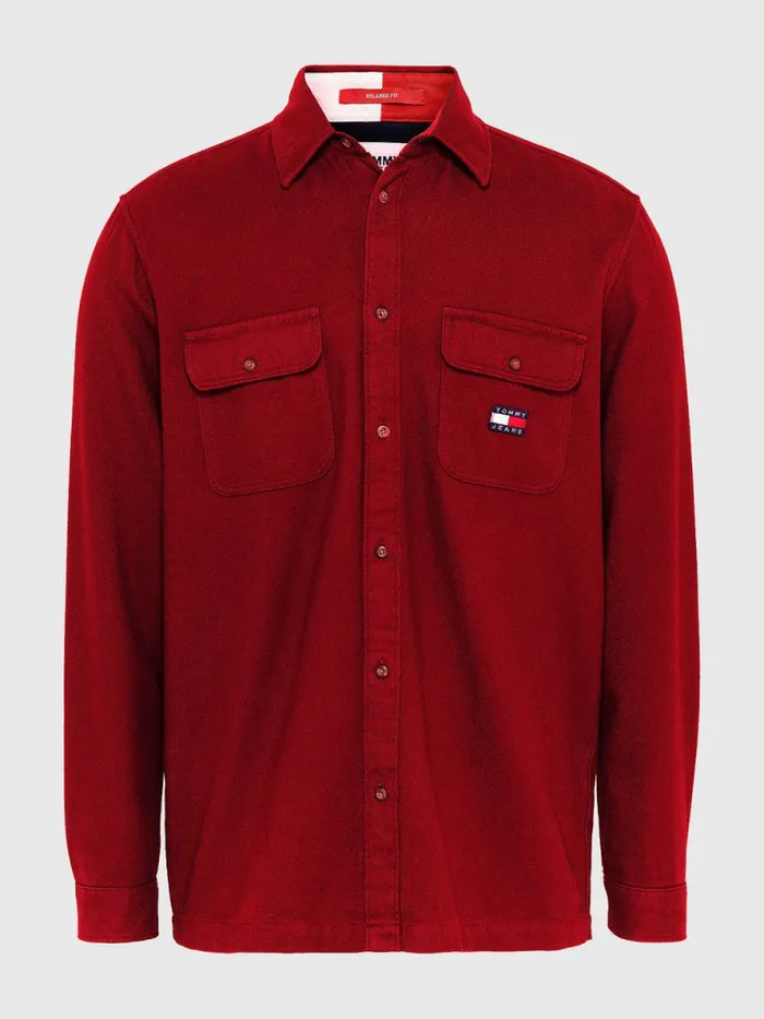 Tommy Hilfiger Brushed Organic Cotton Overshirt Bing Cherry Mens Shirts On Sale
