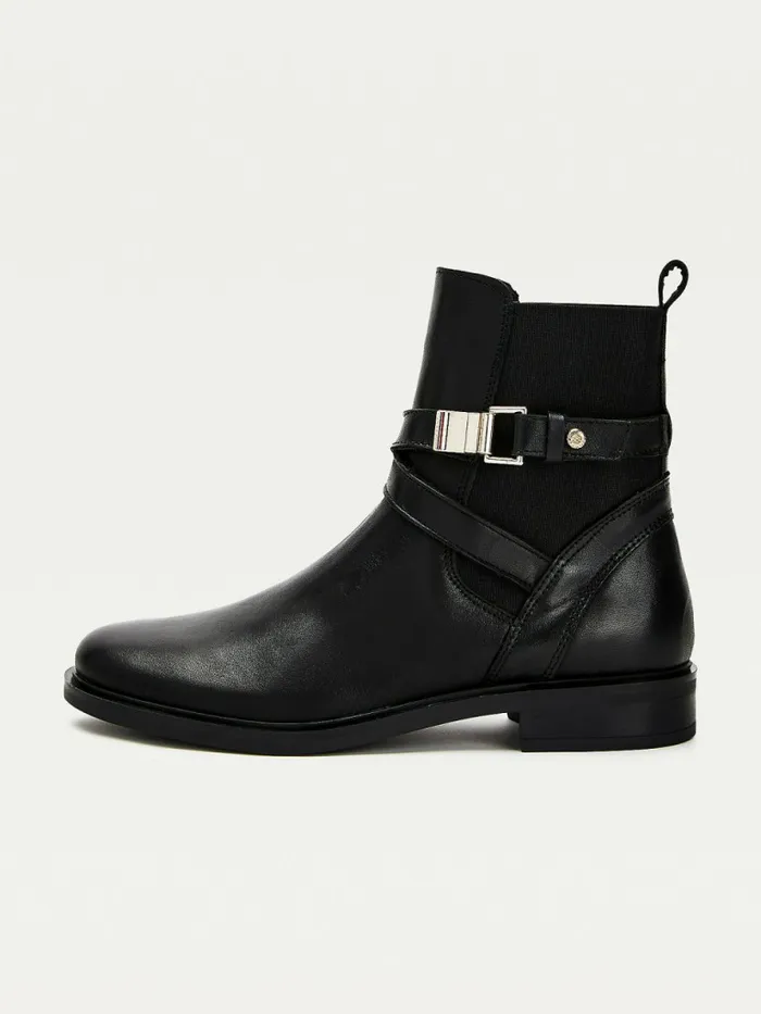 Tommy Hilfiger Buckled Leather Ankle Boots Black Womens Boots Gift Ideas