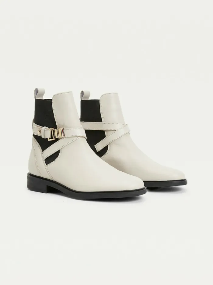 Tommy Hilfiger Buckled Leather Ankle Boots White Dove Womens Boots Near Me