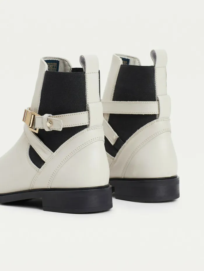 Tommy Hilfiger Buckled Leather Ankle Boots White Dove Womens Boots Near Me