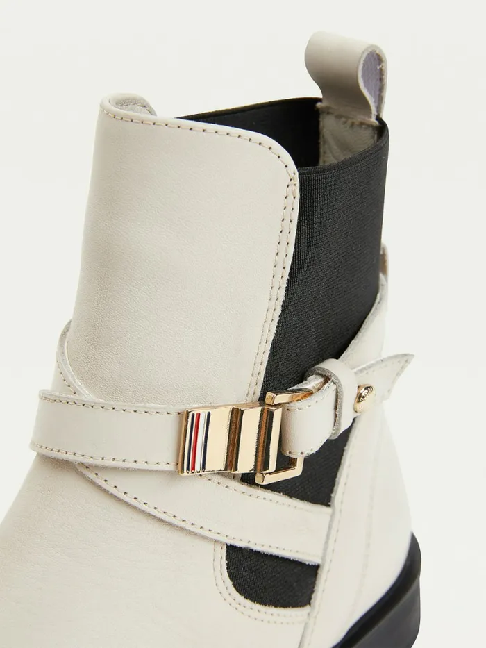Tommy Hilfiger Buckled Leather Ankle Boots White Dove Womens Boots Near Me