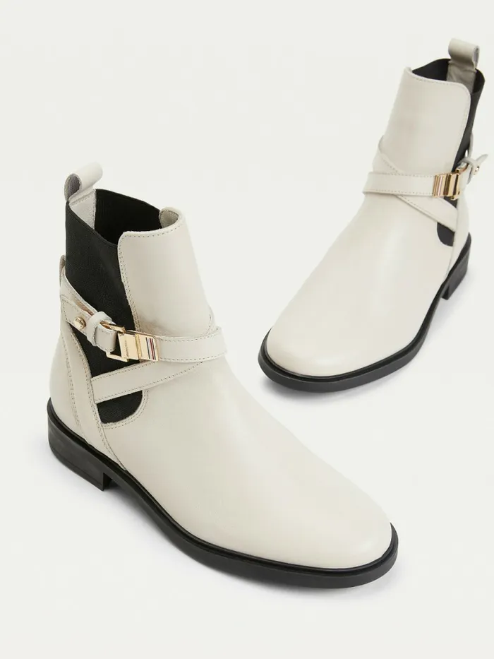 Tommy Hilfiger Buckled Leather Ankle Boots White Dove Womens Boots Near Me