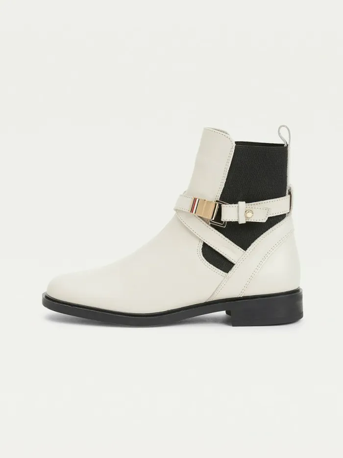 Tommy Hilfiger Buckled Leather Ankle Boots White Dove Womens Boots Near Me