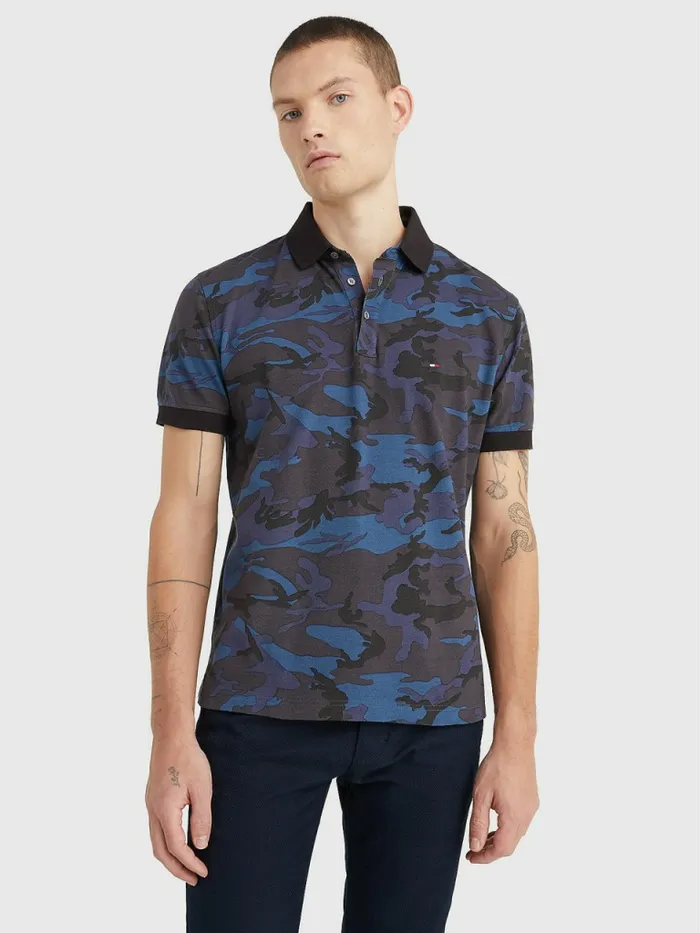 Tommy Hilfiger Camo Print Regular Fit Polo Navy Camo Mens Polo Shirts Gift for Friend