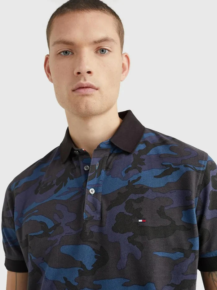 Tommy Hilfiger Camo Print Regular Fit Polo Navy Camo Mens Polo Shirts Gift for Friend