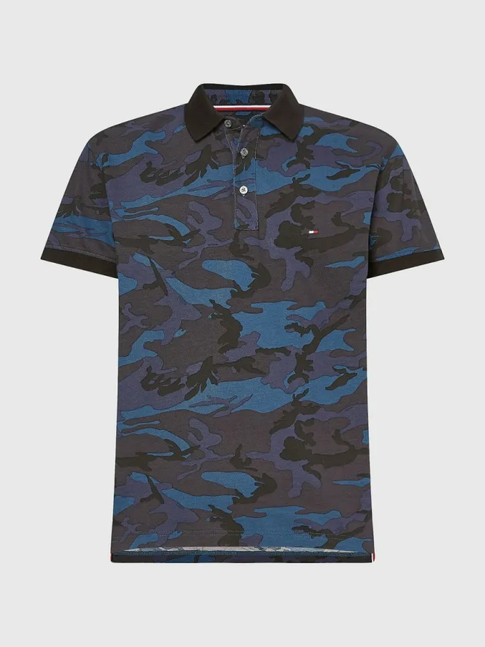 Tommy Hilfiger Camo Print Regular Fit Polo Navy Camo Mens Polo Shirts Gift for Friend