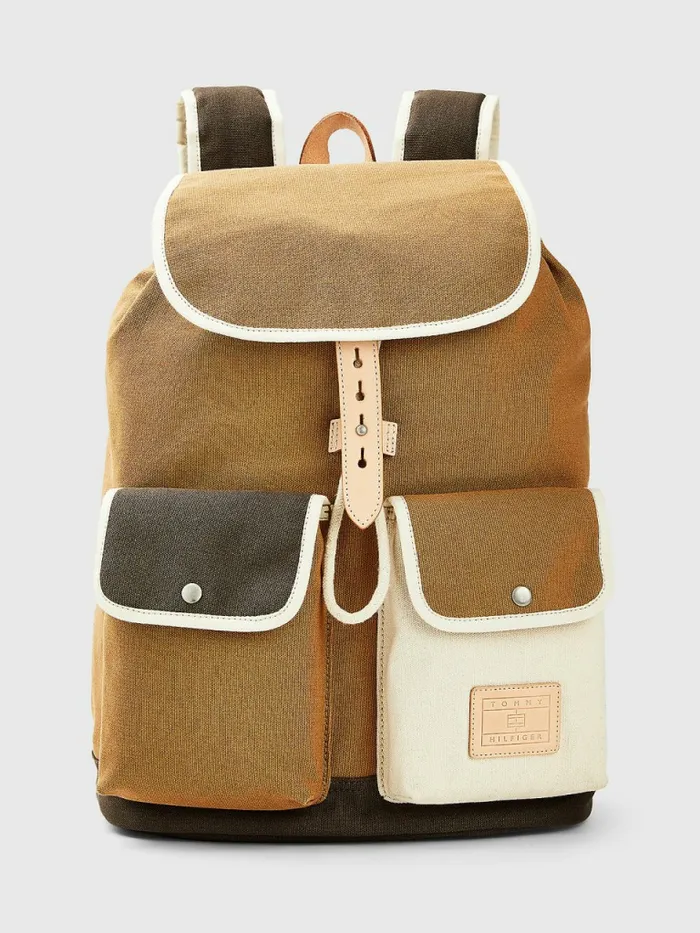 Tommy Hilfiger Canvas Flap Backpack Classic Khaki Mens Bags Cheap On Sale