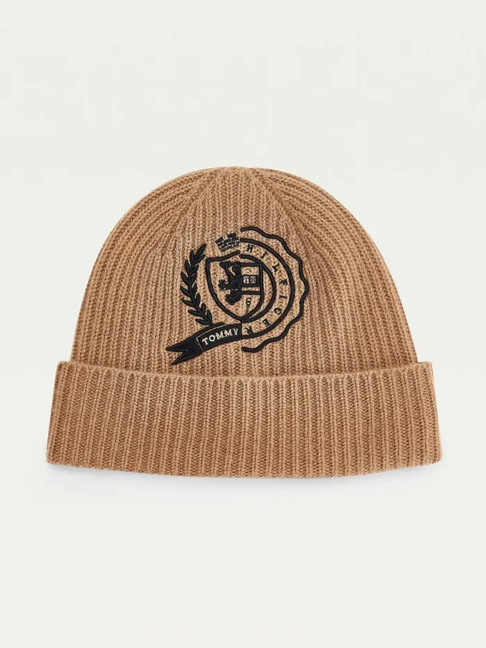 Tommy Hilfiger Cashmere Crest Shield Beanie Camel Mix Womens Hats and Scarves Gift 4 You Tommy Hilfiger Cashmere Crest Shield Beanie Camel Mix Womens Hats and Scarves Gift 4 You