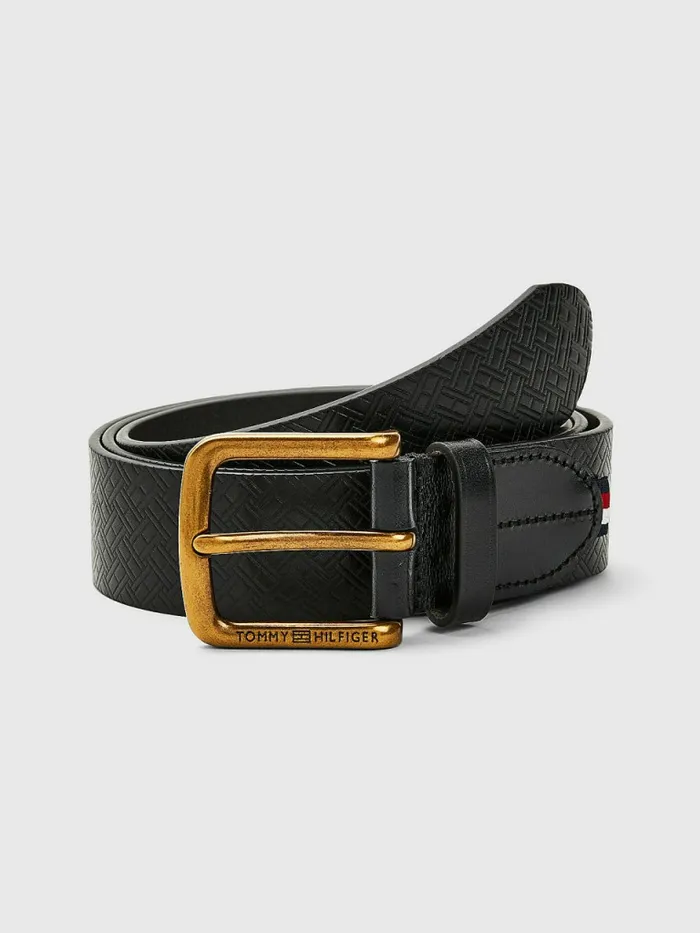 Tommy Hilfiger Casual Leather Belt Black Flag Monogram Mens Belts Online