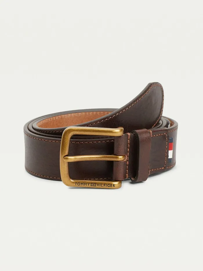 Tommy Hilfiger Casual Leather Belt Dark Tan Mens Belts Casaul