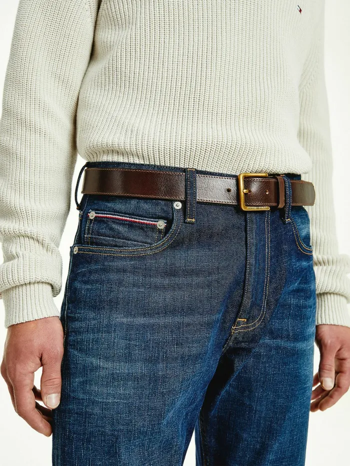 Tommy Hilfiger Casual Leather Belt Dark Tan Mens Belts Casaul
