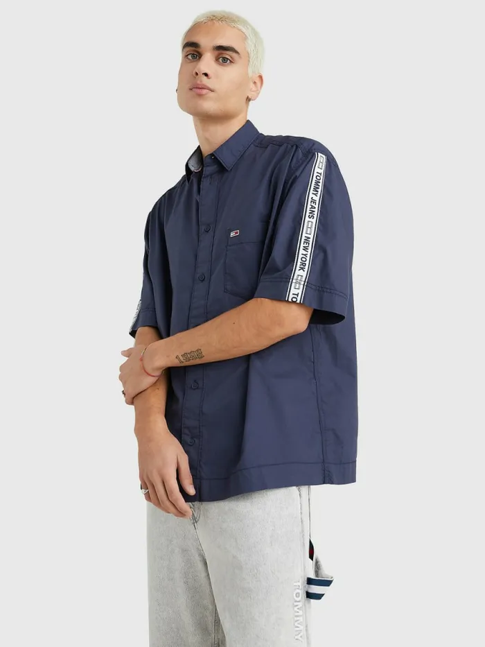Tommy Hilfiger Casual Logo Tape Short Sleeve Shirt Twilight Navy Mens Shirts Online Tommy Hilfiger Casual Logo Tape Short Sleeve Shirt Twilight Navy Mens Shirts Online