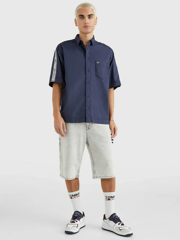 Tommy Hilfiger Casual Logo Tape Short Sleeve Shirt Twilight Navy Mens Shirts Online