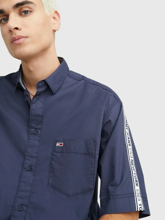 Tommy Hilfiger Casual Logo Tape Short Sleeve Shirt Twilight Navy Mens Shirts Online
