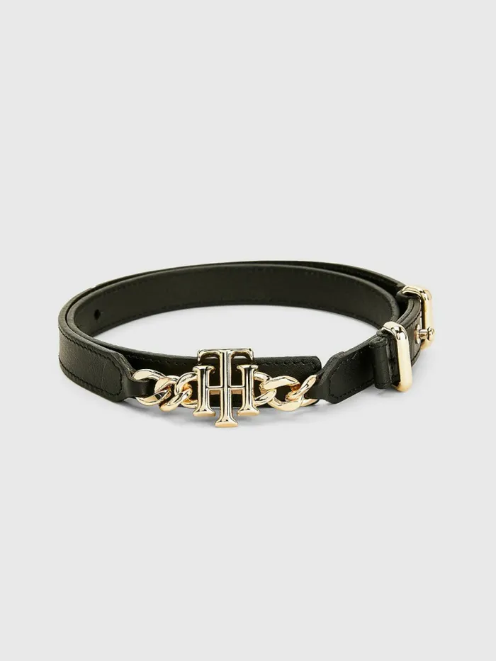 Tommy Hilfiger Chain Leather Waist Belt Black Womens Belts Online