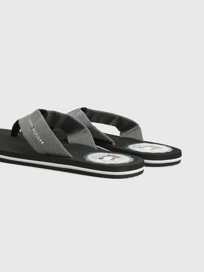 Tommy Hilfiger Chambray Strap FlipFlops Black Mens Sandals Sliders and Flip Flops On Sale