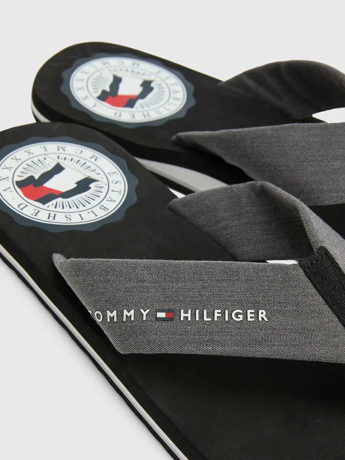Tommy Hilfiger Chambray Strap FlipFlops Black Mens Sandals Sliders and Flip Flops On Sale