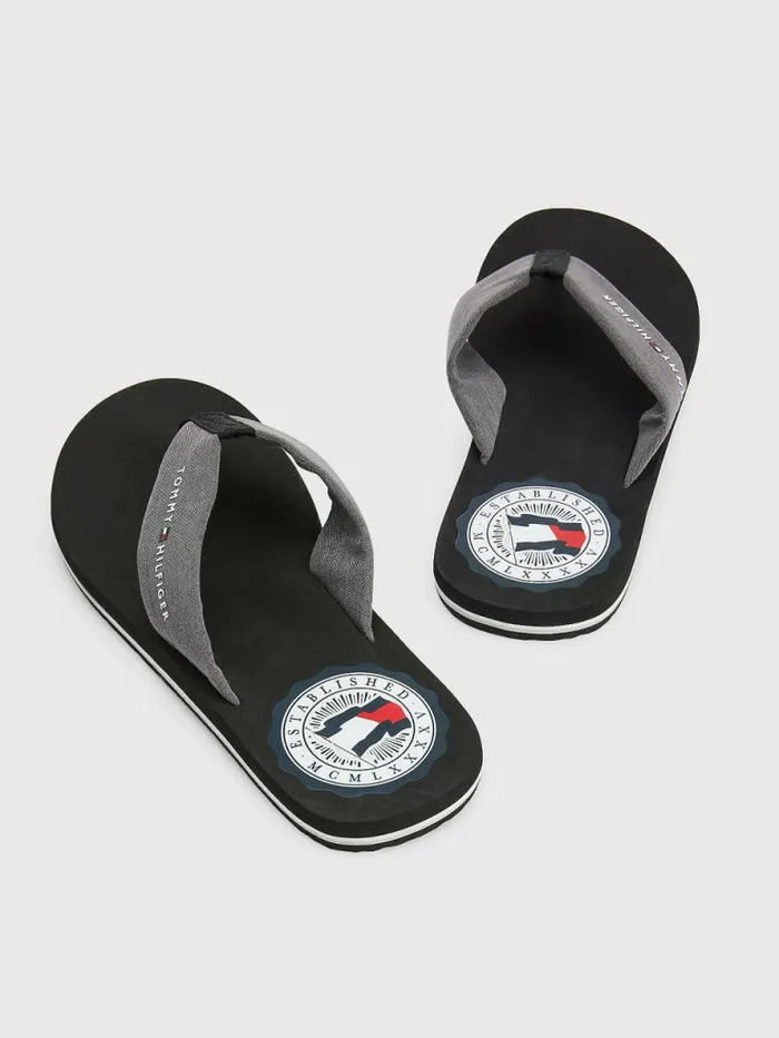 Tommy Hilfiger Chambray Strap FlipFlops Black Mens Sandals Sliders and Flip Flops On Sale