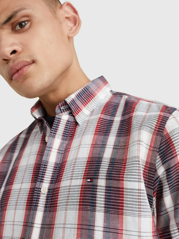 Tommy Hilfiger Check Short Sleeve Regular Fit Shirt Primary RedMulti Mens Shirts Popular