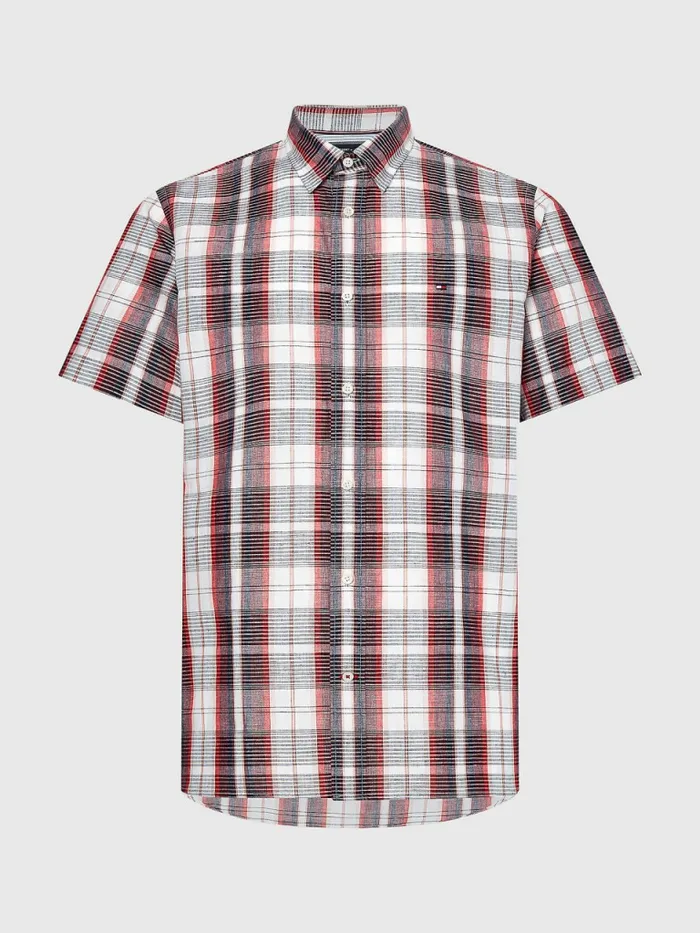 Tommy Hilfiger Check Short Sleeve Regular Fit Shirt Primary RedMulti Mens Shirts Popular
