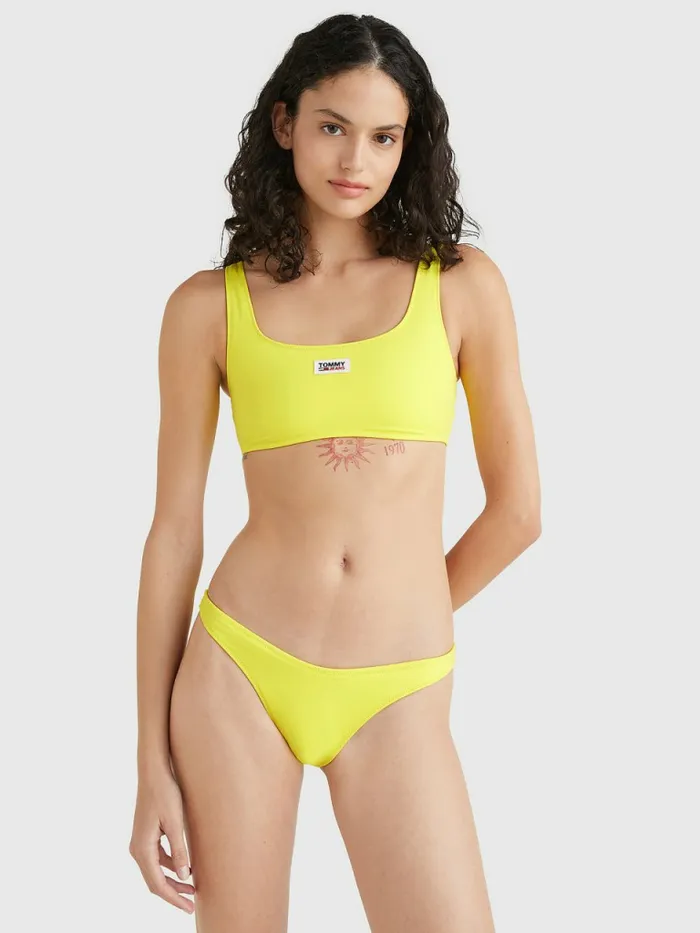 Tommy Hilfiger Cheeky Fit High Leg Bikini Bottoms Magnetic Yellow Womens Swimwear Sale