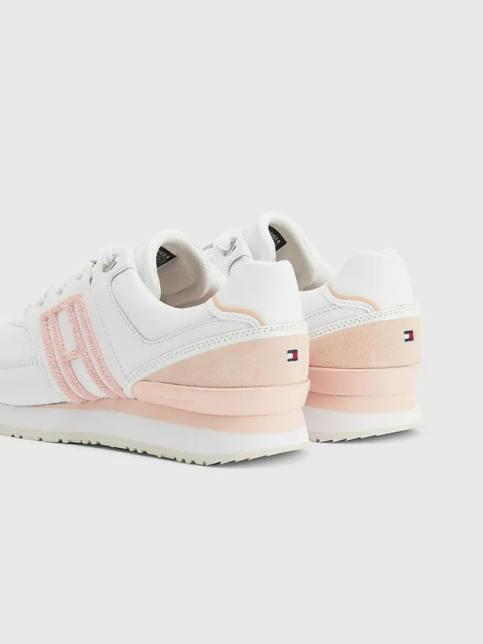 Tommy Hilfiger City Flag Appliqu Leather Trainers Dusty Rose Womens Trainers Online