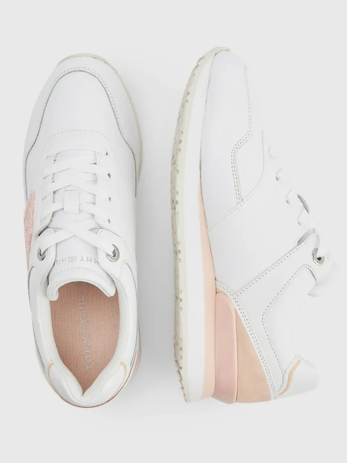 Tommy Hilfiger City Flag Appliqu Leather Trainers Dusty Rose Womens Trainers Online